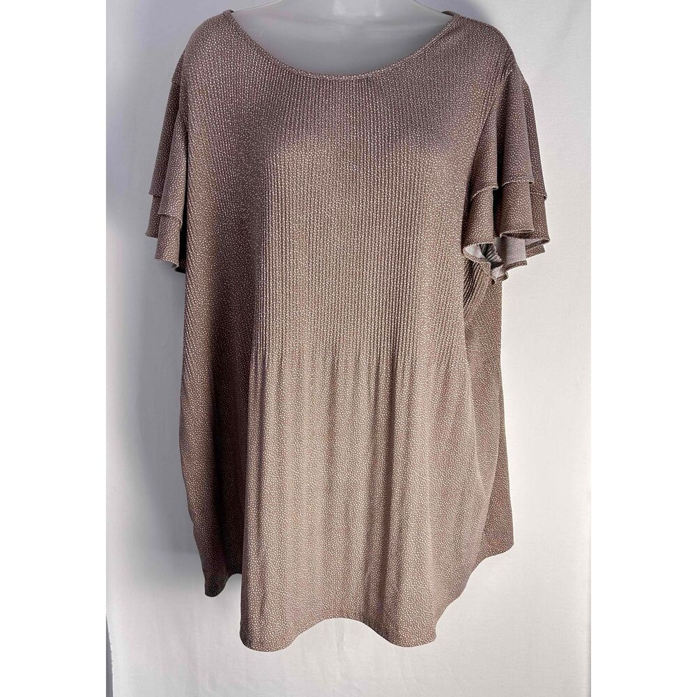 Adrianna‎ Papell Womens Brown White Polka Dot Loose Fit Blouse 1X